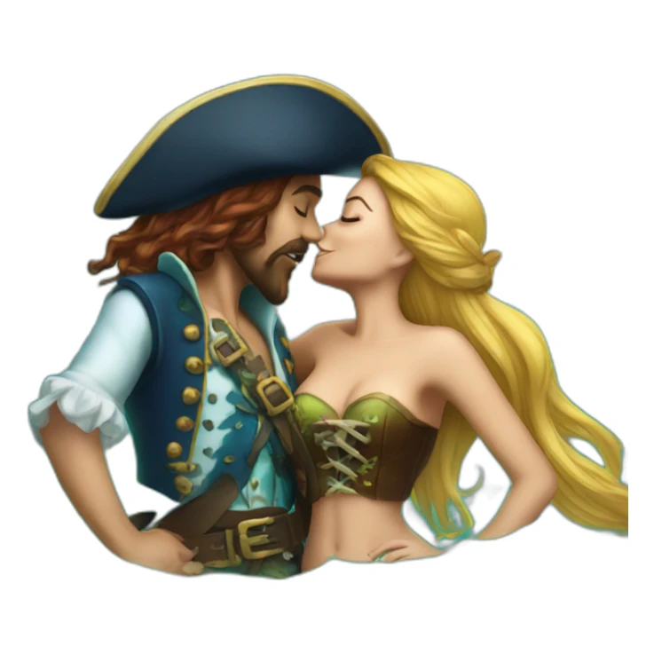 Mermaid and woman pirate kissing sticker