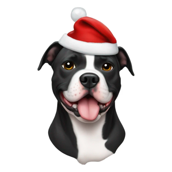 Black American staffordshire terrier with santa hat  sticker