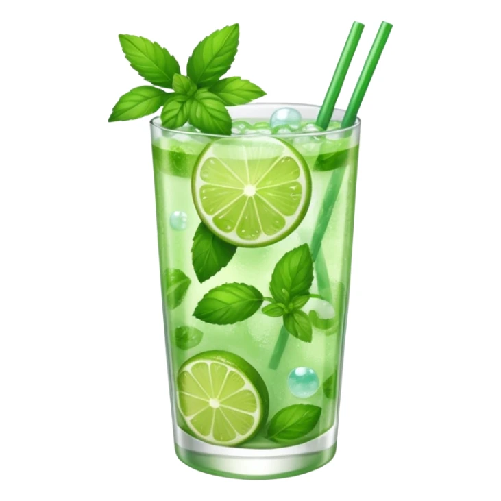 A mojito filled with mint leaves, lime wedges, and sparkling bubbles.
 sticker