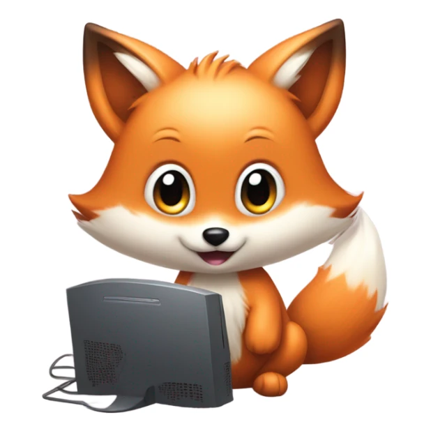 Detailled Baby kawaii fox on gaming computer sticker