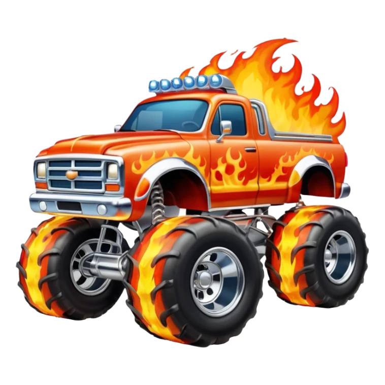 Ghost monster truck with fire full body and wheels emoji sticker