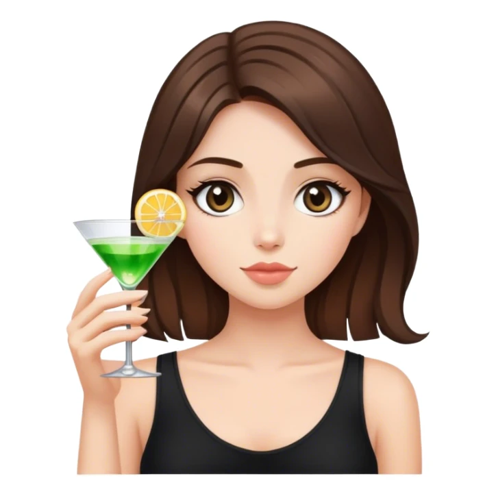 brunette hair down girl black top holding one cosmo sticker