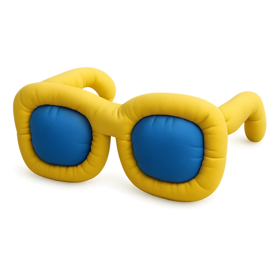 sunglasses in cushion style, soft plush look, bright colors sticker