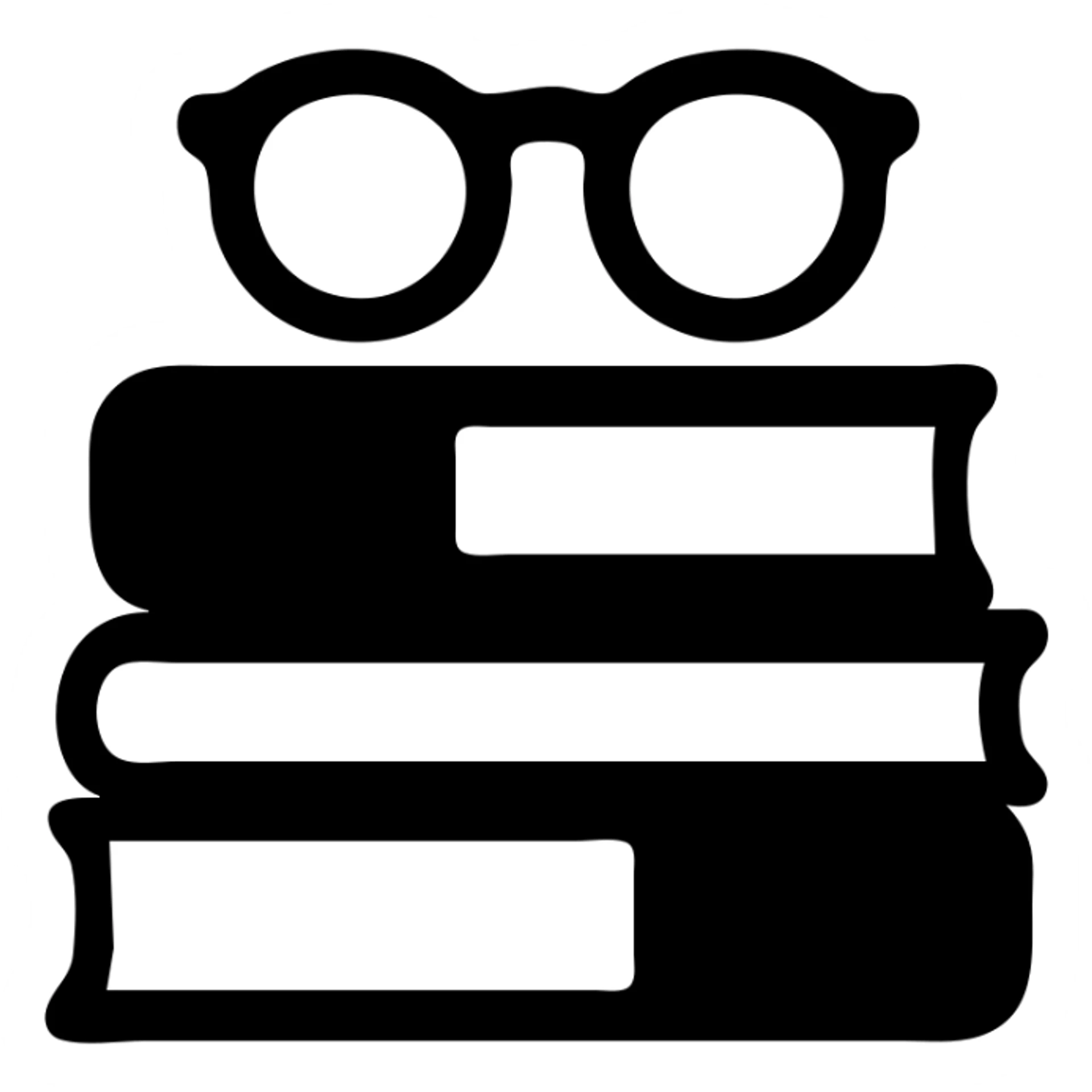 A pile of pink books with glasses on top sticker