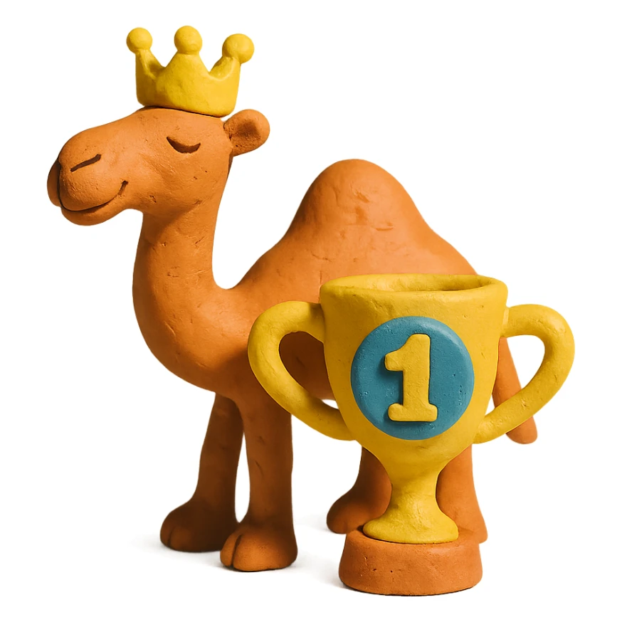 dromedary with a crown on its head and a trophy with #1 on it sticker