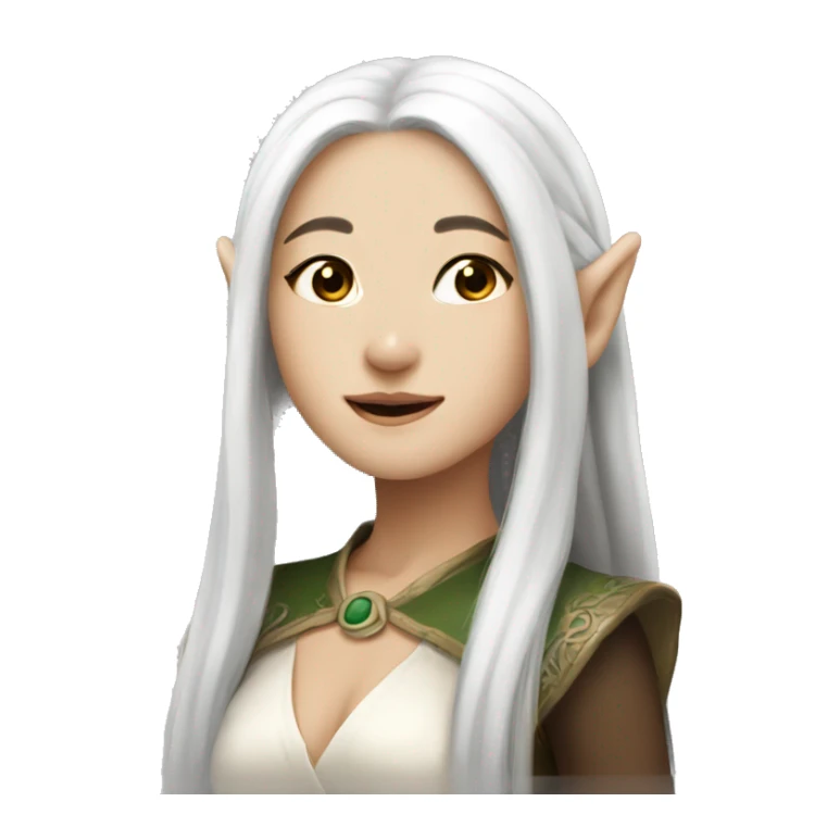 Asian feminine body slim long white hair elf  sticker