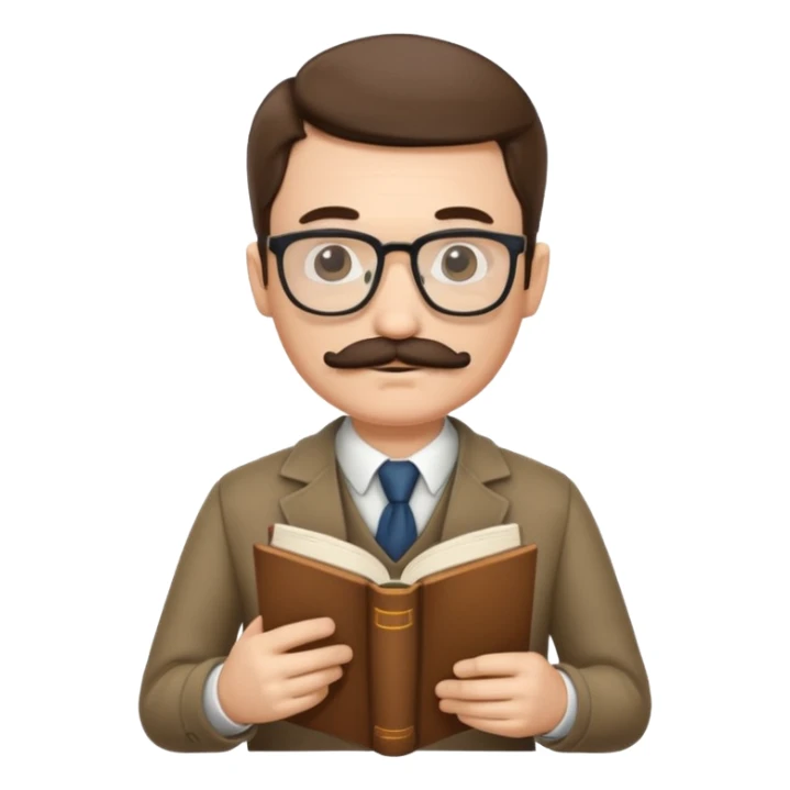 gentleman with moustache holds a book and reads it sticker