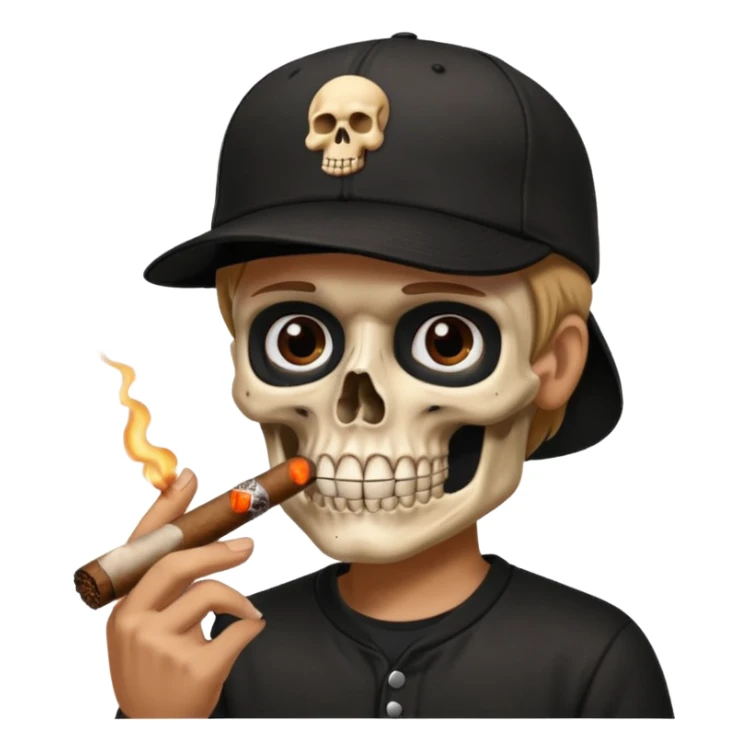 Skull head with a black baseball cap with a cigar in his mouth sticker