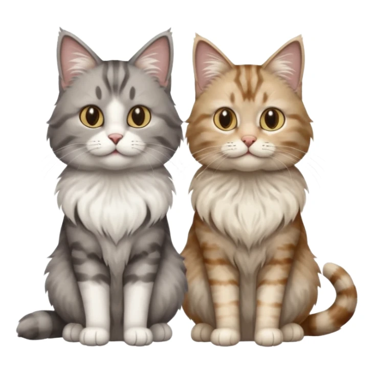 a realistic looking very fluffy grey and white cat sitting next to another cat sticker