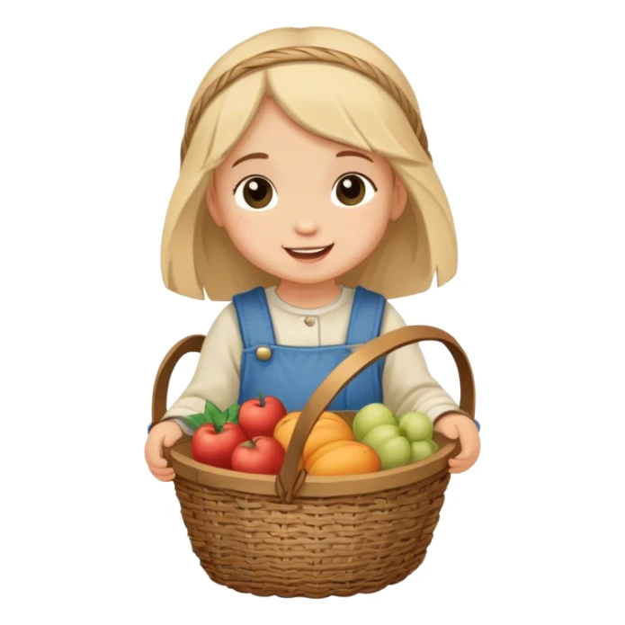happy toddler girl  carrying wicker basket, medieval age sticker