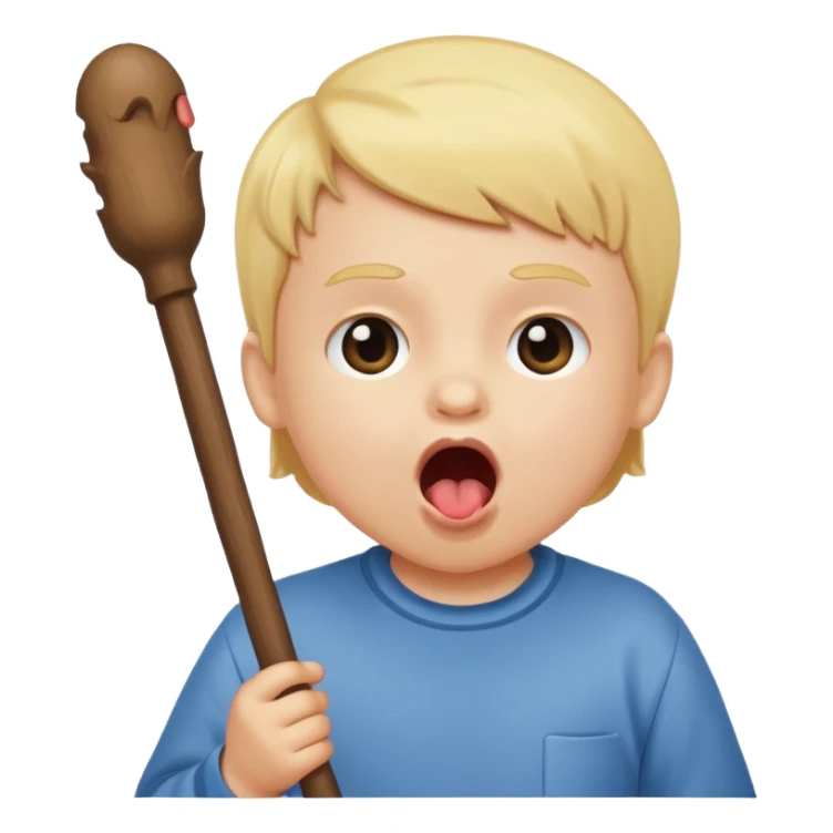 A stick with an open mouth without a tongue in a white child sticker