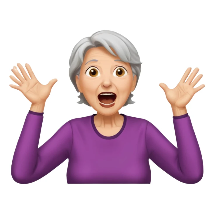 Older Woman jumping screaming and word “fraud” in a bubble sticker