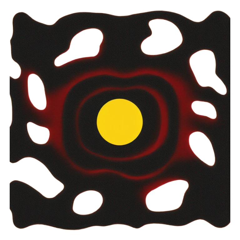 A wavy black and red rectangle with a yellow circle in the middle sticker