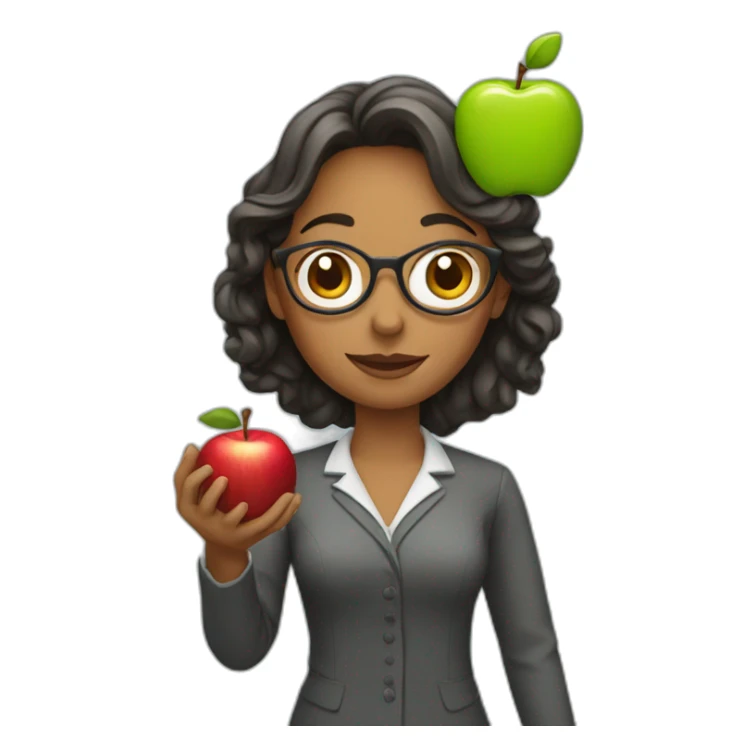 Woman teacher holding an apple sticker