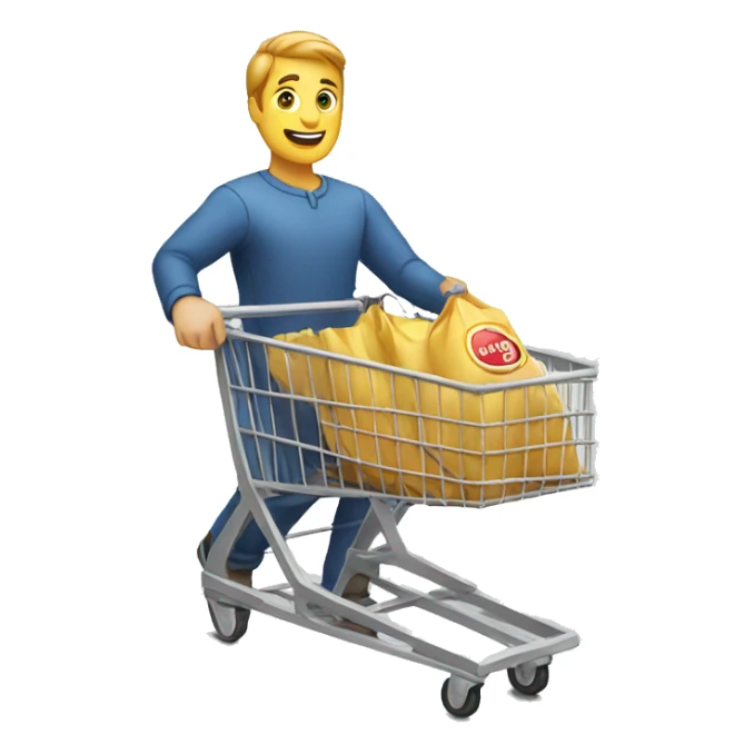 white man is going with product cart sticker