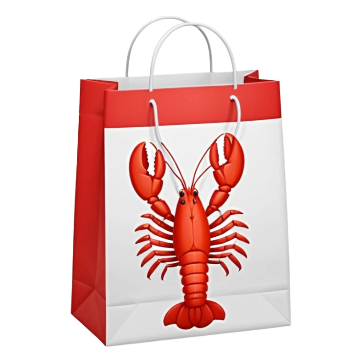 Gift bag with a lobster claw sticking out sticker