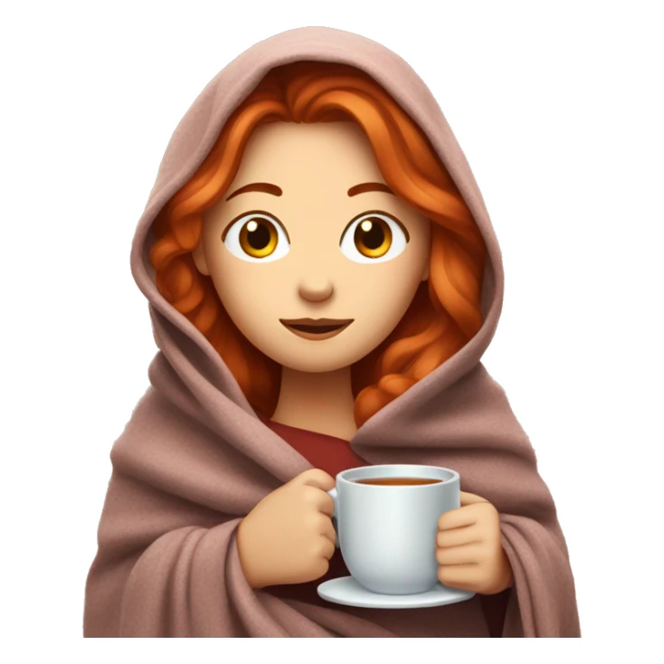 red-haired girl covered herself with a blanket and a mug of tea sticker