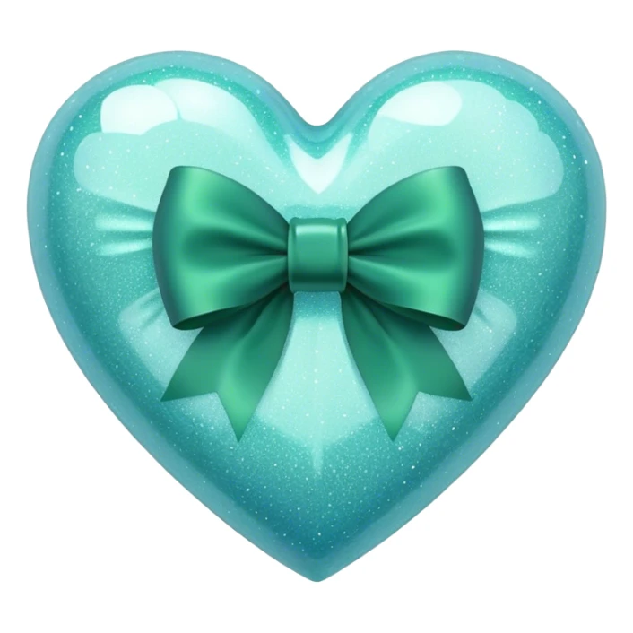pastel blue sparkly heart with deep green emerald bow sticker