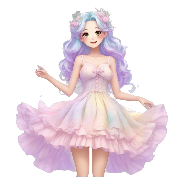 gorgeous pretty attractive anime lady beautiful pastel-gradient hair with a gorgeous dress fairycore cottagecore pastelcore detailed high quality trending VOGUE aesthetic full body sticker