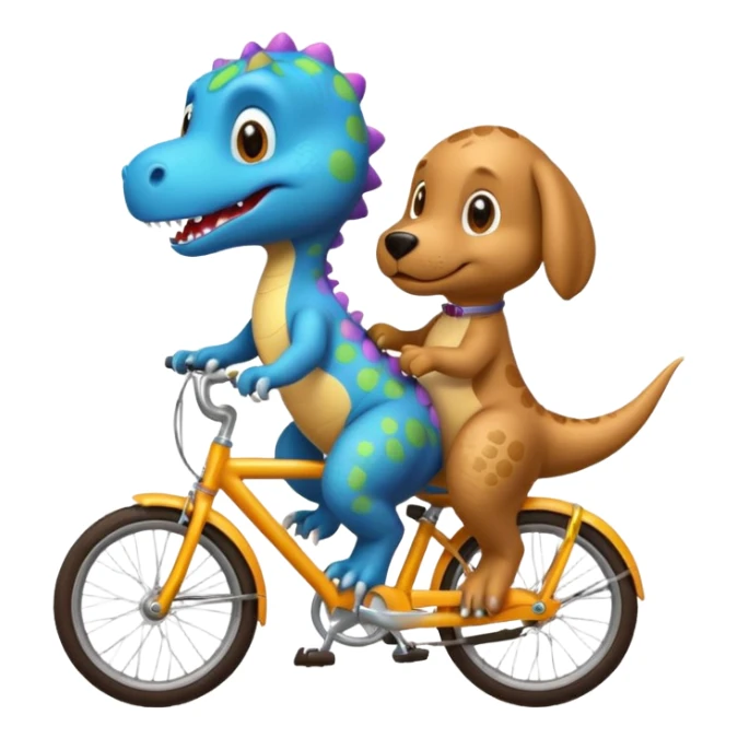 Baby dinosaur and  puppy riding a retro bike  sticker