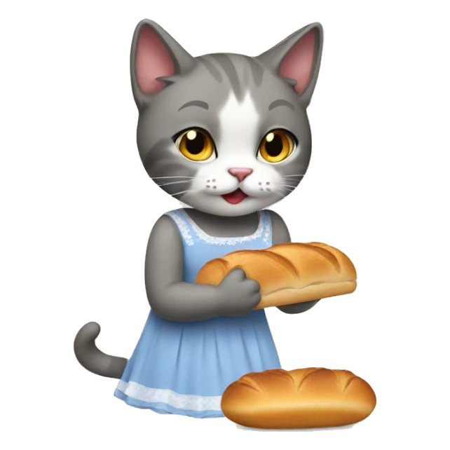 a cat eating bread wearing a dress sticker