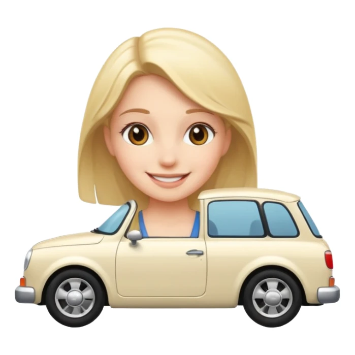 smiling girl by a car sticker