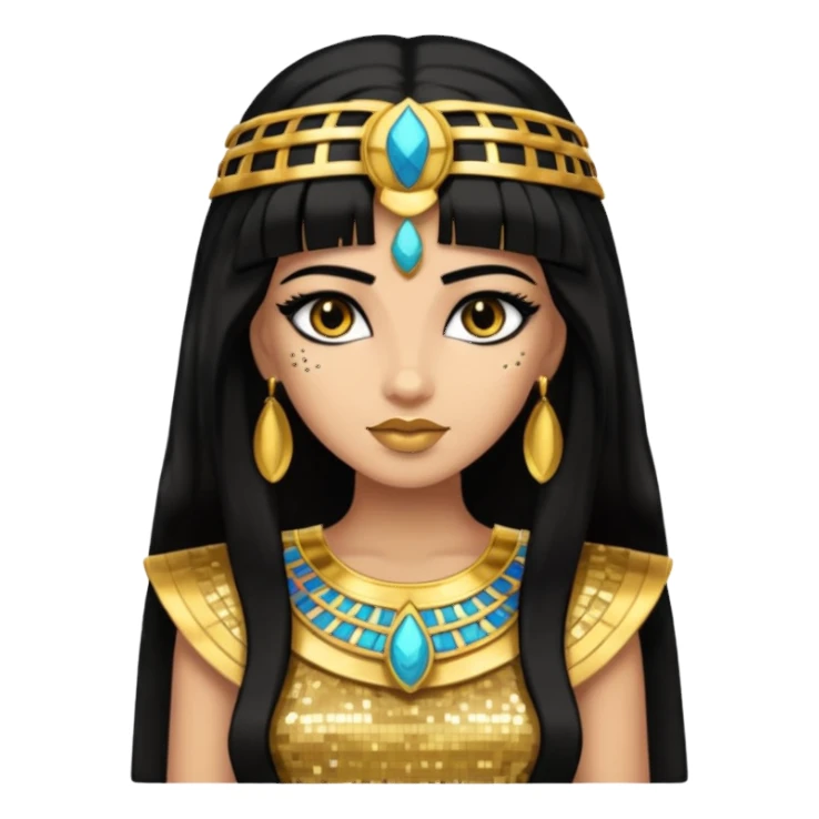 Cleopatra with long black hair, gold sequin outfit sticker