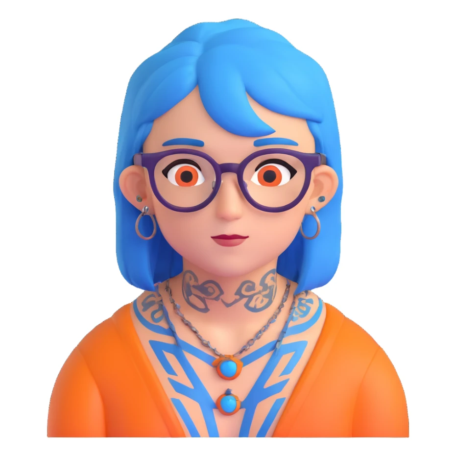 character with blue hair, glasses, and visible tattoos sticker