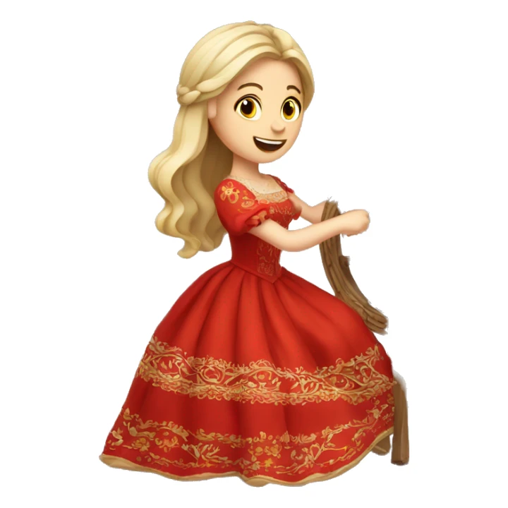 A Russian princess in a red dress spins threads on a spinning wheel sticker