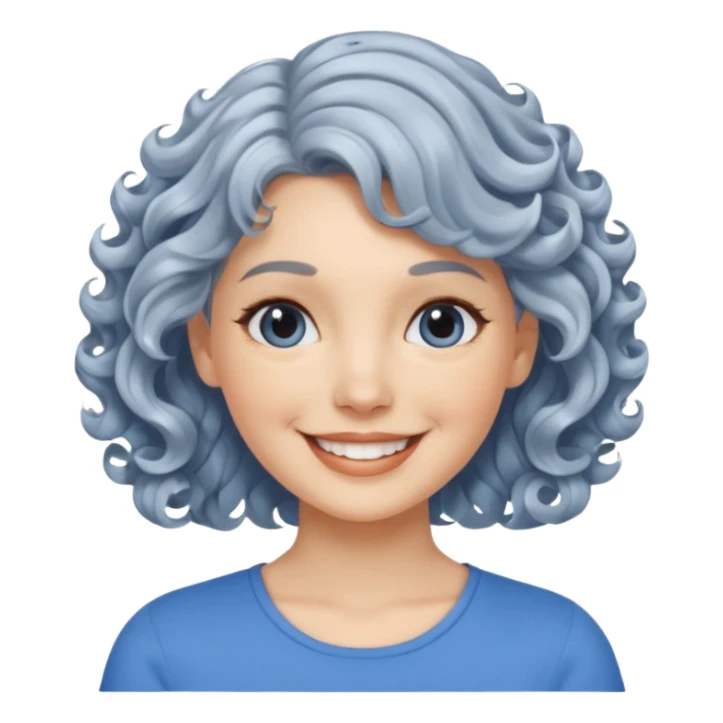 silver, short, wavy-haired with curls, smiling pretty lady, blue top,

 sticker