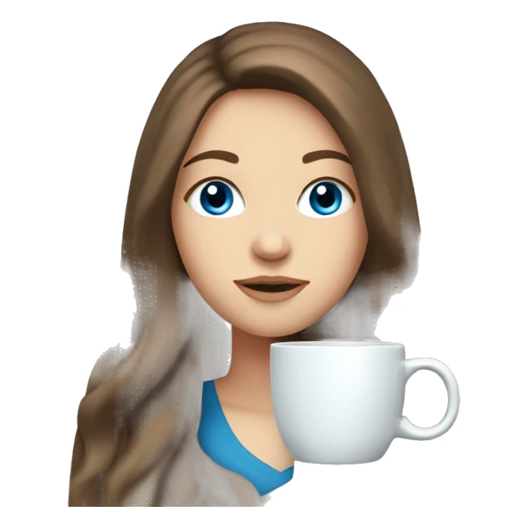 white girl with long brown hair and with blue eyes drinking from a mug  sticker
