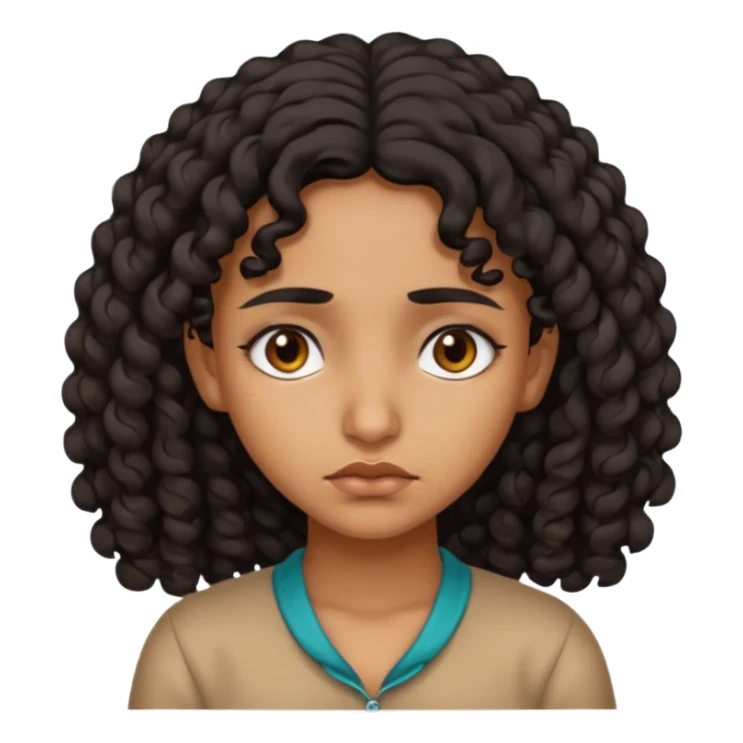 a tan pretty bratz indian girl with curly black hair, looking sad sticker