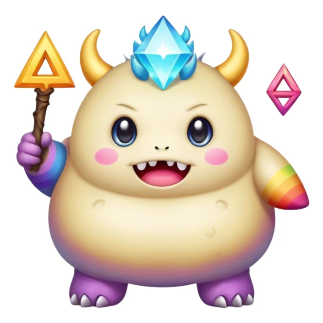 Kawaii derpy fat rainbow monster surrounded by magic runes, rich textures, visually rich, so lifelike that it feels like it could leap off the page at any moment sticker