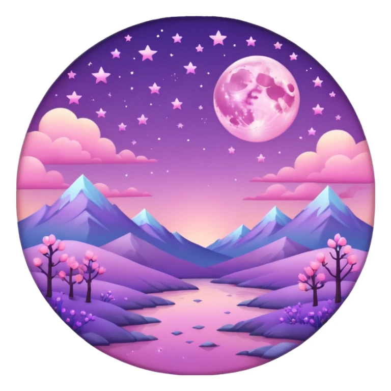 Shiny pastel rose-pink-lavender-violent-gradient moon and stars aesthetic realistic real life scenery landscape sticker