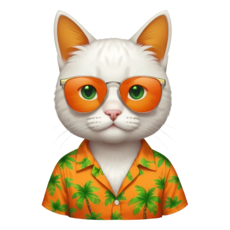 white Cat – relaxed with sunglasses and orange aloha shirt sticker
