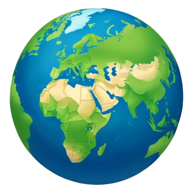 Earth globe with green landmasses creating a stylized 812 pattern, blue background, iOS emoji style, variation of previous design sticker