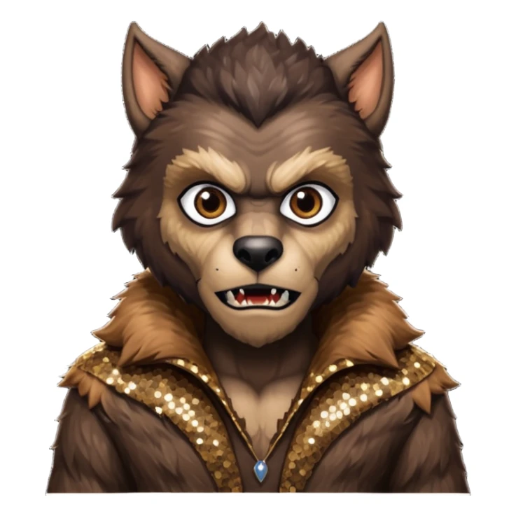 The Werewolf from Universal Monsters with brown fur, dark brown sequin outfit  sticker