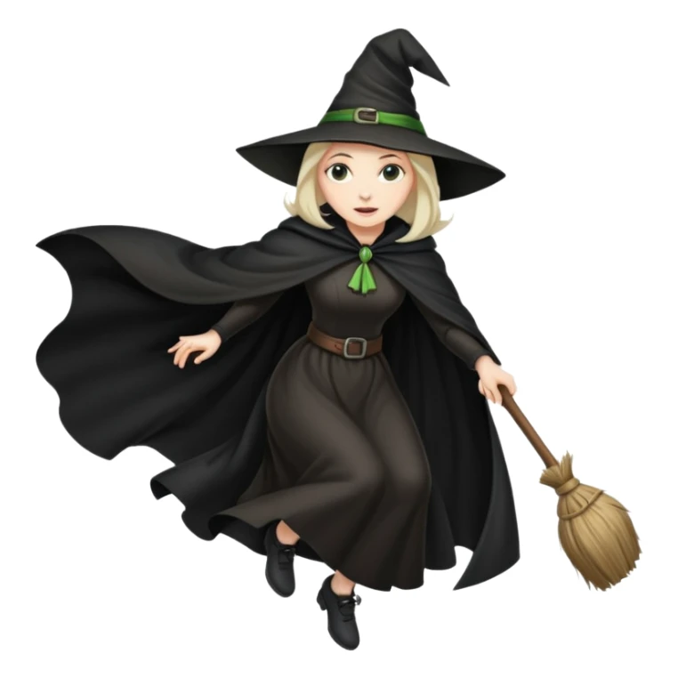 wicked looking witch flying high in the air on a broom sticker