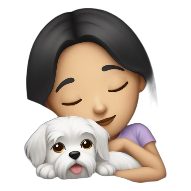 Black-haired girl with Maltese dog sleep sticker