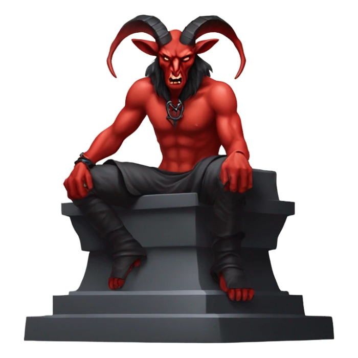 Evil Goatman male Devil sinister with red tipped horns standing with goat hind legs on pyramidal pillar  aura of darkness he is commanding sinister evil power sticker