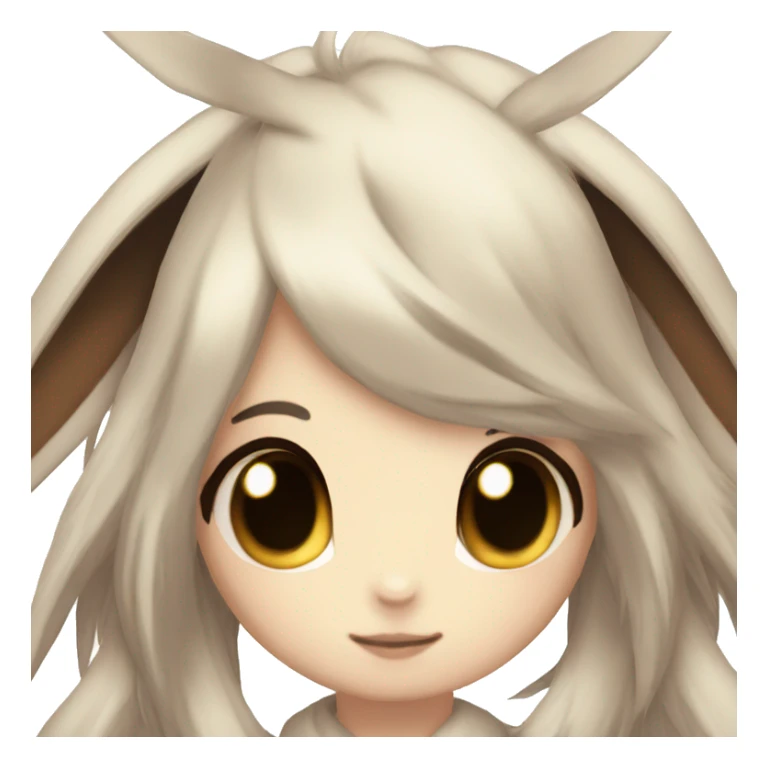 Kawaii Pale Shiny Eevee with dark brown long emo hair covering her eyes Full Body sticker