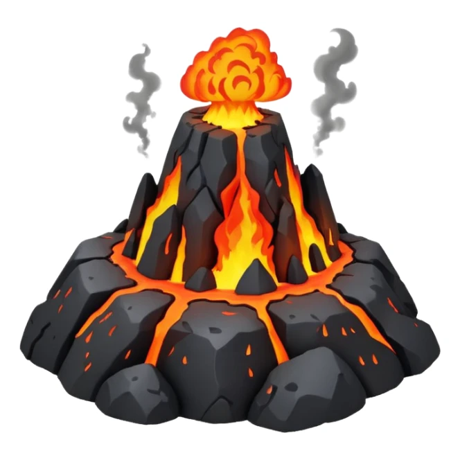 tiny volcanic island with lava glow and smoke, mini realm diorama sticker