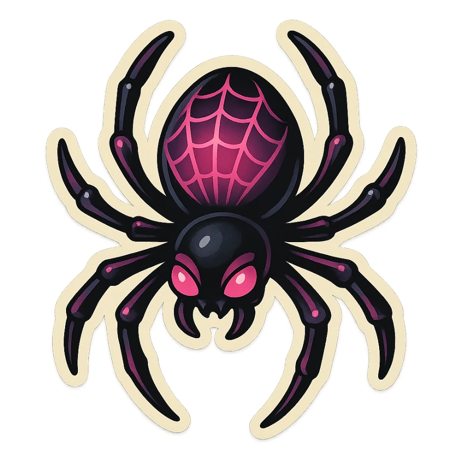 gothic spider, black and pink, retro stickers style sticker