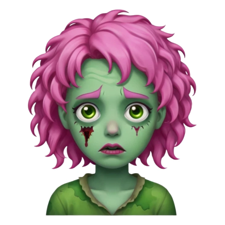Sad zoombie curly pink hair, green skin sticker