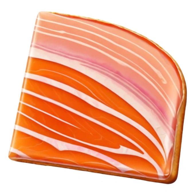 smoked trout slice, single piece, soft orange-pink with delicate marbling, translucent and slightly glossy, thin, naturally irregular shape, subtle folds, gently curved edges, no extras, soft lighting, subtle shadows, emoji scale sticker