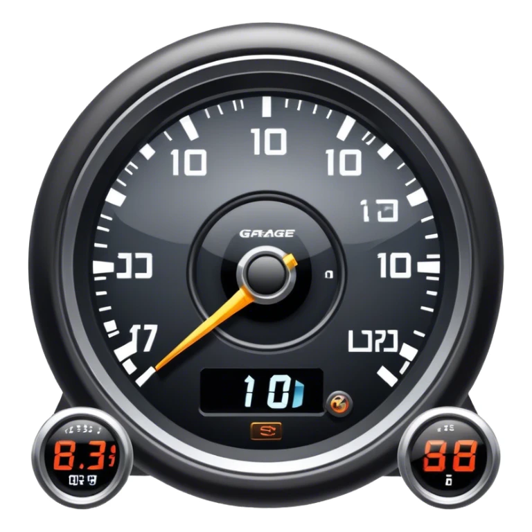 An icon showing a racing game interface, inspired by Grand Turismo. The design features a garage with a selection of high-performance cars, along with race track visuals in the background. Speedometer, lap timer, and other HUD elements add to the excitement. Transparent background sticker