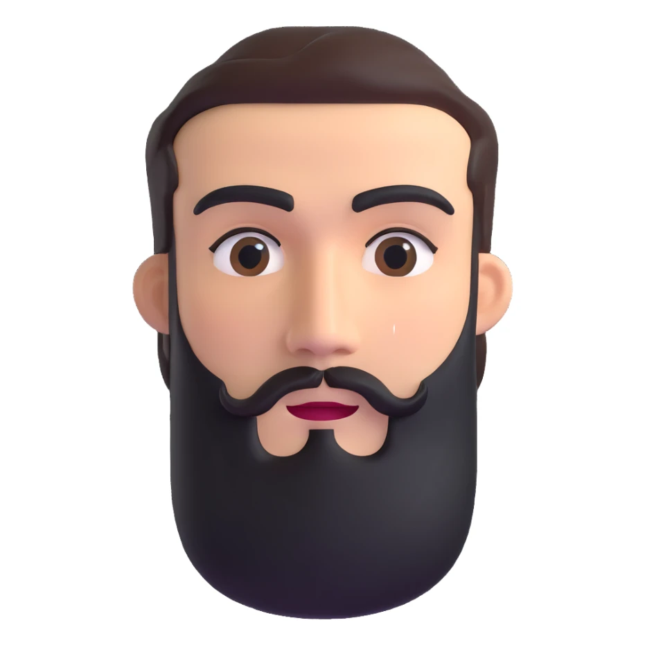 3d male character with moderate beard and unibrow sticker