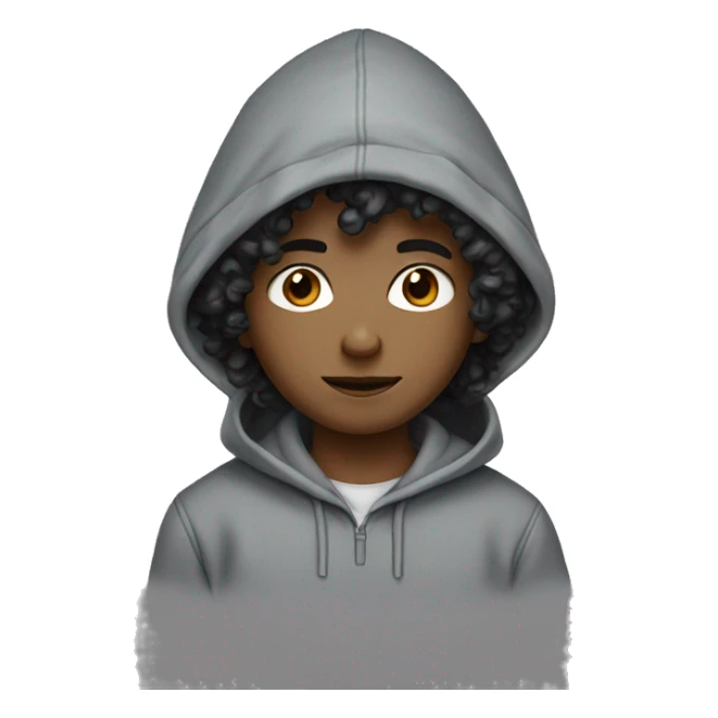 boy with black wavy curls black eyes with grey hoodie  sticker