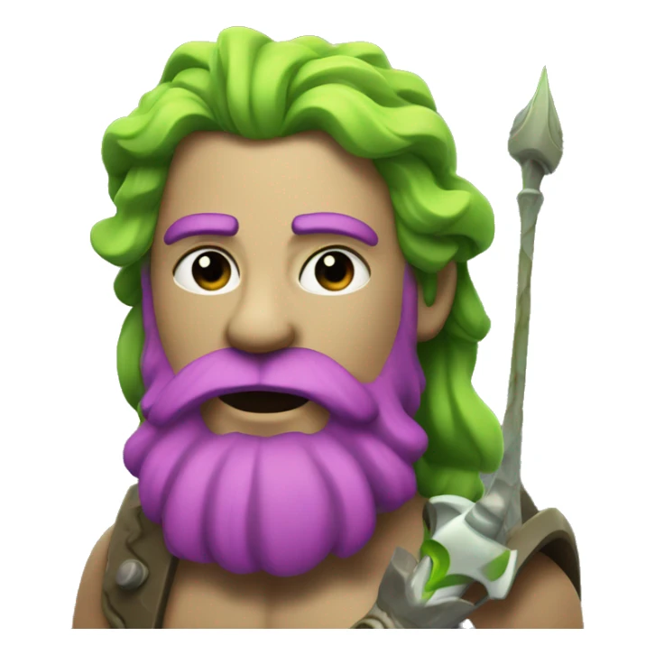 poseidon with magenta and lime hair. holding a trident. sticker