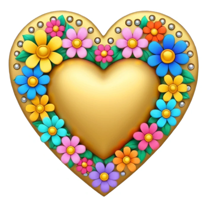a golden heart studded with flowers sticker